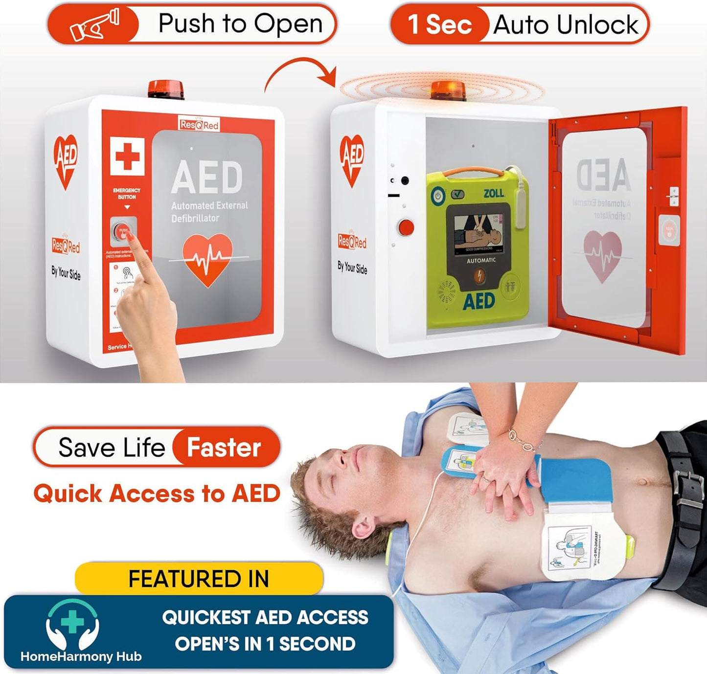 ResQRed Wall Mounted AED Defibrillator Cabinet