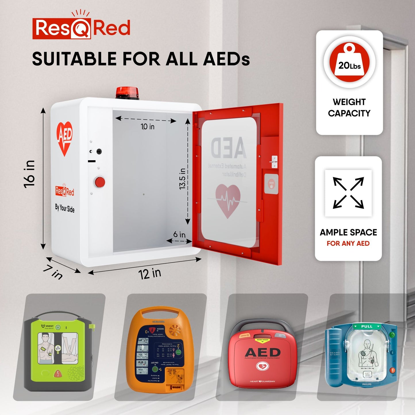 ResQRed Wall Mounted AED Defibrillator Cabinet